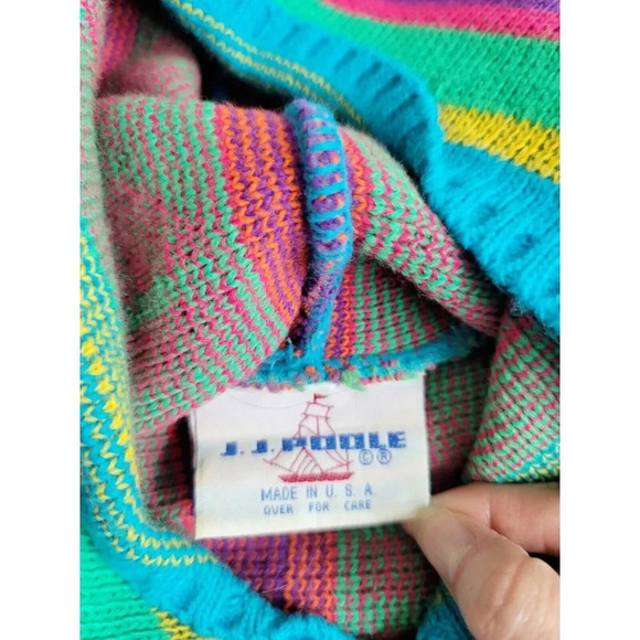 JJ Poole Vintage 80s 90s Aztec Southwestern Hooded Frayed Pullover Sweater XS S - Picture 10 of 12